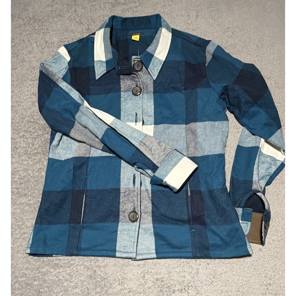 Cabela's Jacket Womens Large Blue Plaid Flannel Button Front Lined Outdoor